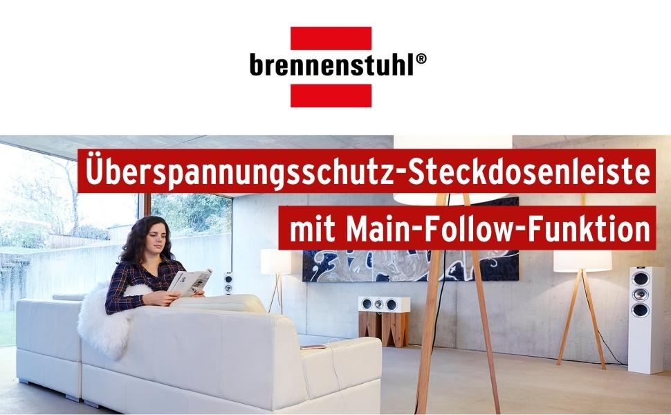 Смуга живлення Brennenstuhl Primera-Tec Comfort Switch Plus з захистом від перенапруги (2м кабель, вимикач та RJ-11 роз'єм) чорна з ручним/ножним вимикачем (7 розеток, функція Main-Follow, Single)