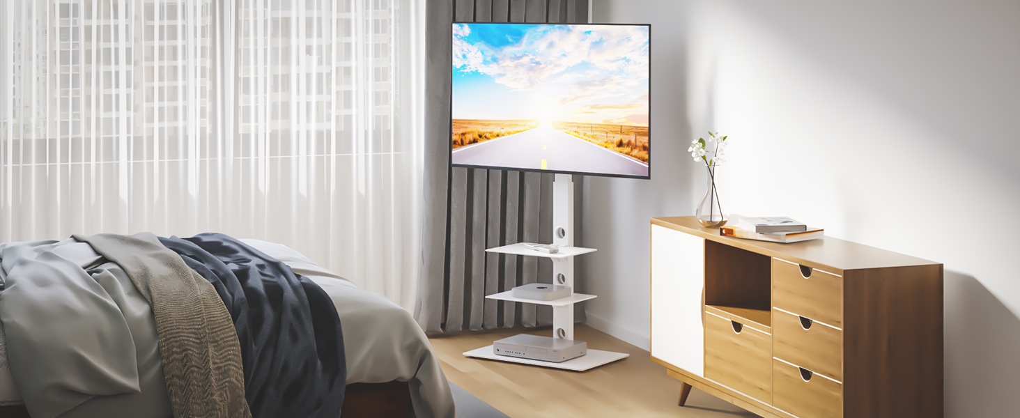 BONTEC TV Stand for 30-70 inch LED OLED LCD Plasma TVs - Adjustable Height, 3-Tier Tempered Glass Shelves, VESA 600x400, 40kg Capacity, Black