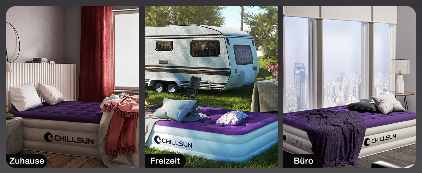 Надувна ліжко ChillSun для 1 особи з вбудованим насосом, 190x100x40 см. Самостійно надувна кемпінгова матрац для дому, гостьової кімнати та подорожей (41 см Queen)