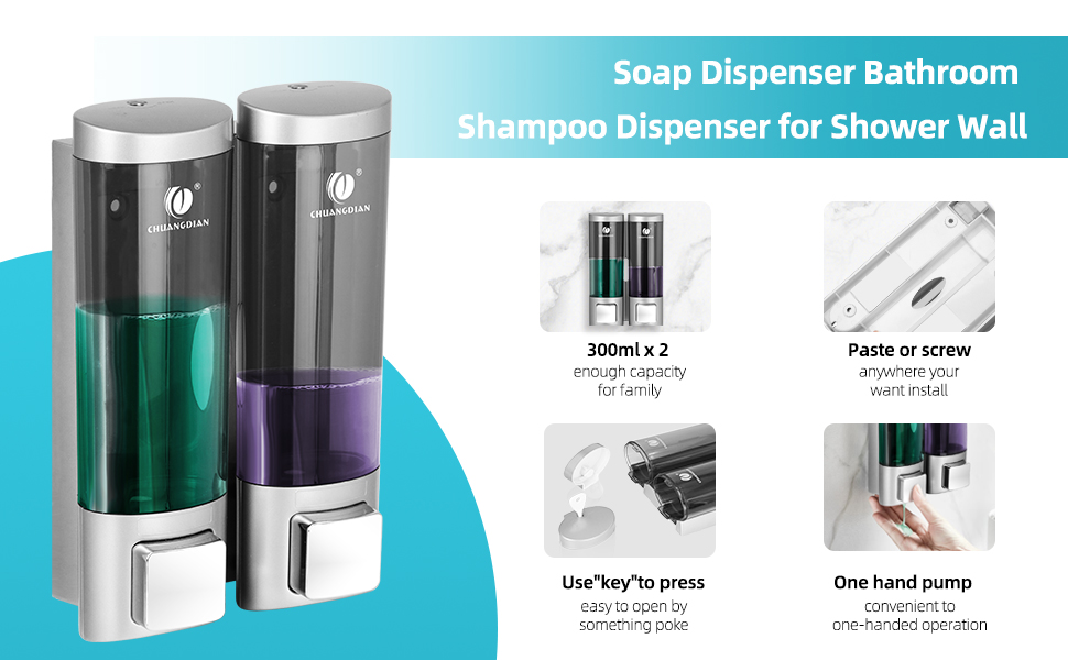Ручний дозатор мила CHUANGDIAN, настінний, 200 мл, білий (подвійний сріблястий)