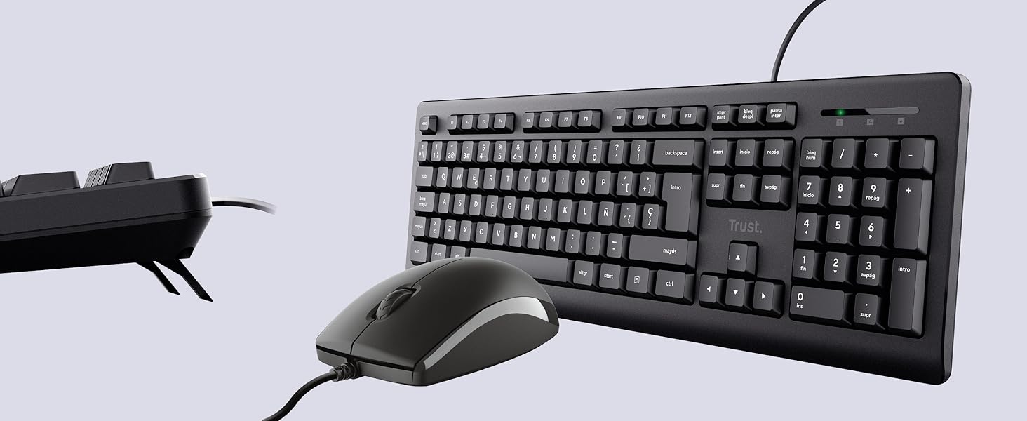 Набір клавіатури та миші Trust Ymo II з QWERTZ-розкладкою, плоскі клавіші, захист від бризок, бездротова миша, USB-приймач, для ПК, комп'ютера, ноутбука, Mac (провідний)