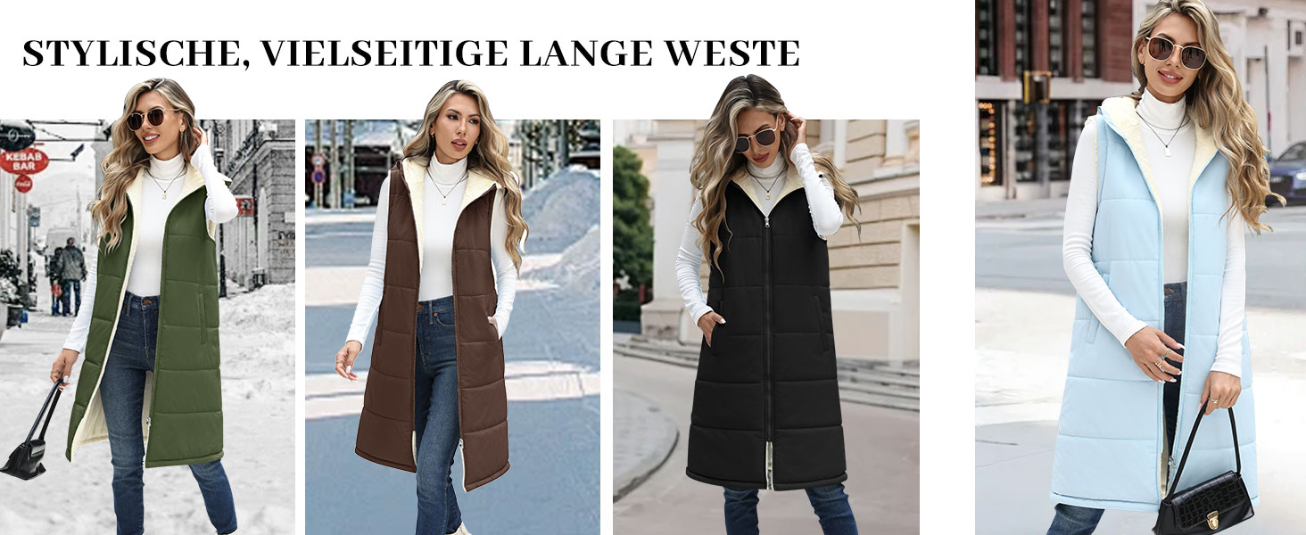 Жіноча довга жилетка Vancavoo з капюшоном на осінь/зиму: степкова, без рукавів, з флісовою підкладкою, тепла, чорна, розмір L