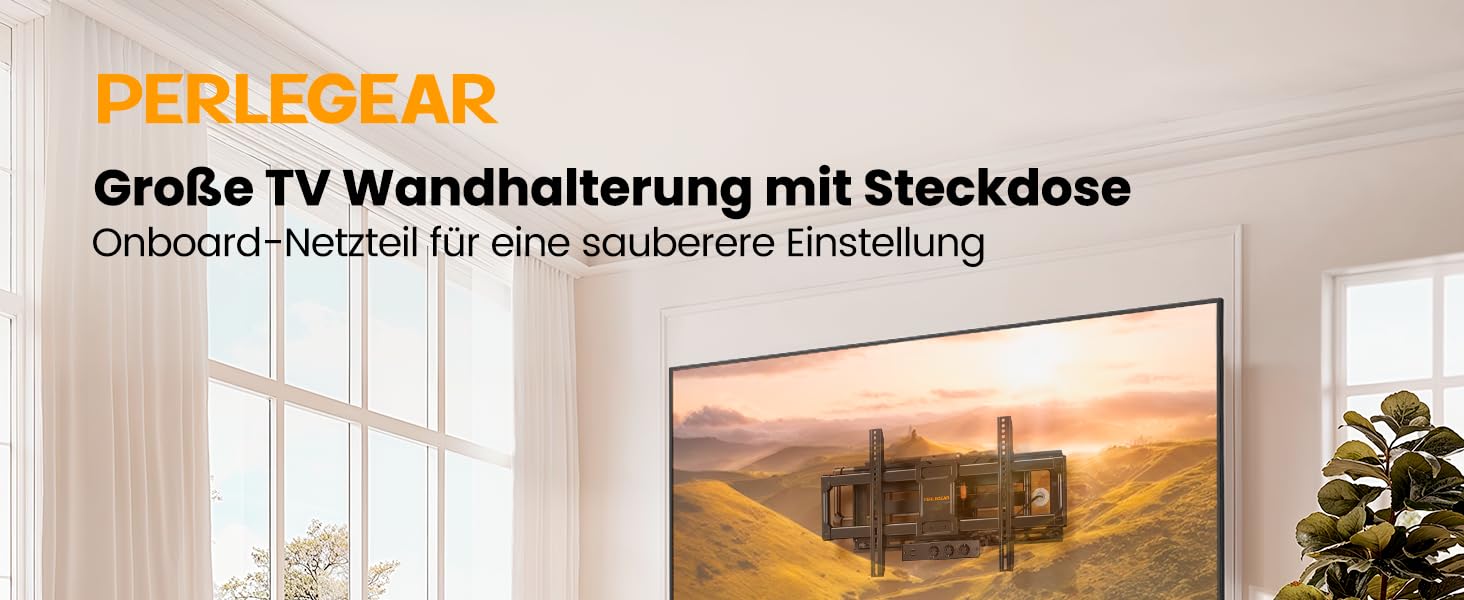 Настінна кріплення для телевізора Perlegear з розеткою, 42'-90', 68 кг, VESA 600x400 мм, PGLF11 (оновлена версія)