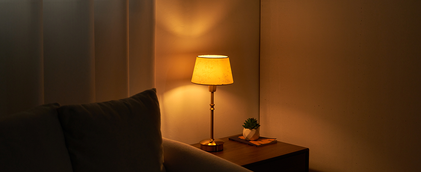 Настільна лампа OCEST на акумуляторі, сенсорне керування, регульована яскравість, для дому, кухні, тераси, їдальні (античне латунь-лінолеум), плафон з шовку 35,5 см