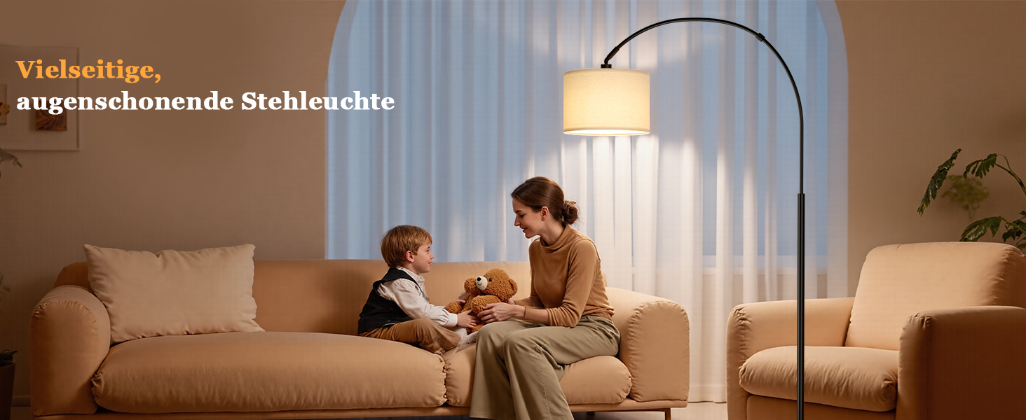 Торшер для вітальні Stehlampe з димером, LED E27, пульт ДУ, бежевий плафон, чорна база, поворотний, 180 см