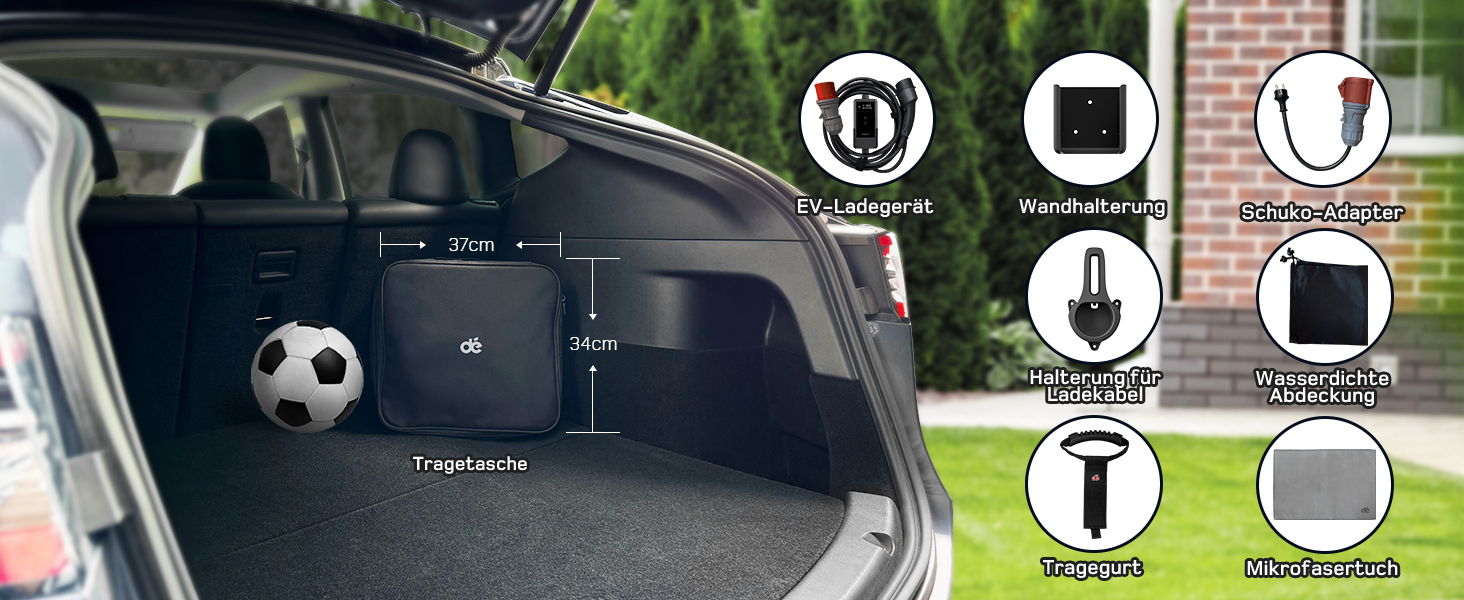 Мобільна зарядна станція (Wallbox) 11 кВт [3-фазна, 6-16A] з регульованою потужністю, кабель CEE 16A - Type 2, для електромобілів Model Y/3, ID.3/4/5, MG4, EX30, e-up, e-tron та BEV/PHEV (CEE 22kW, 25м)