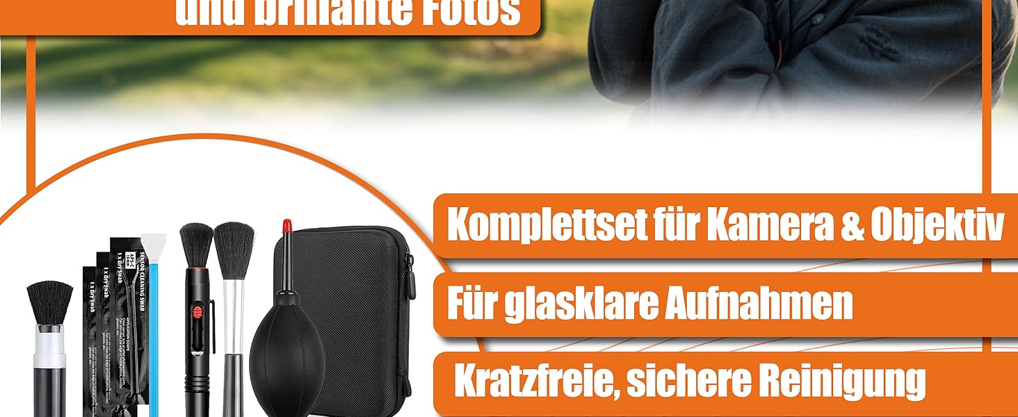 Набір для чищення камери Pixly® 16 предметів: Професійний набір для DSLR з повітряним насосом, 2-в-1 олівцем для лінз, пензлем для чищення, рукавичками та мікрофібровими серветками. Підходить для камери, об'єктива та сенсора.