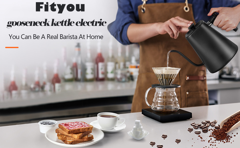 Fityou Electric Gooseneck Kettle - Temperature Control, 1200W, 1L Capacity, Fast Boiling, LED Digital Display, Celsius/Fahrenheit Conversion, for Specialty Coffee & Tea, Matte Black