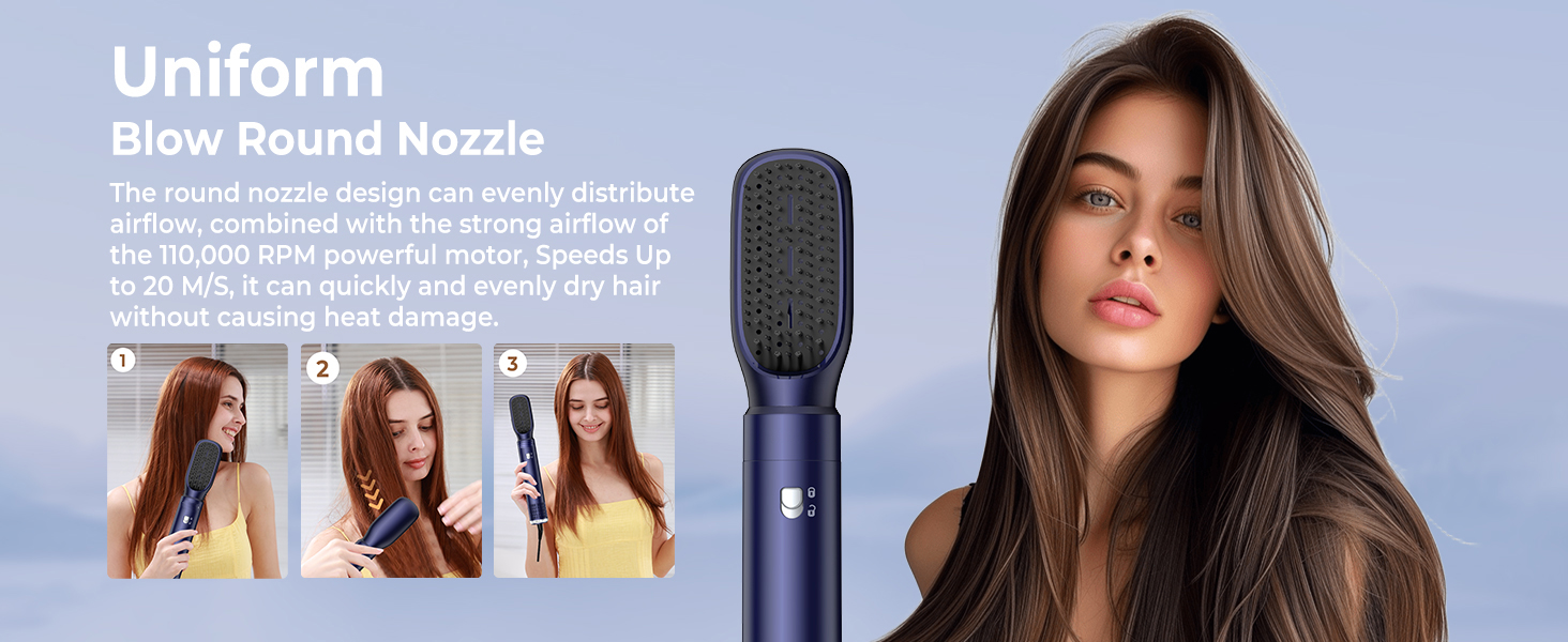 Фен-щітка 6 в 1 Airbrush | Професійний набір Air Styler - 1000W, круглі щітки, керлер, щітка для гарячого повітря, фен-щітка, фен, випрямляч | Для всіх типів волосся - блакитно-чорний