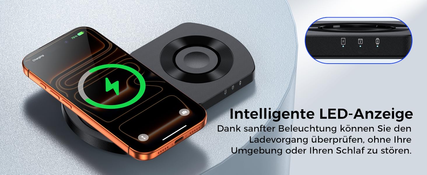 Бездротова зарядка Induktive для iPhone 17 Air/16/15/14/13/12, 3-в-1 з підтримкою MagSafe, Apple Watch та AirPods, чорний матовий