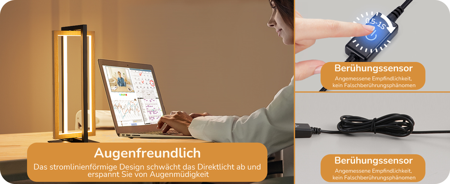 LED настільна лампа EDISHINE з дерева, торкання, димування, пам'ять, 3 кольори, 350 люмен, для вітальні, офісу, подарунок, сучасний стиль