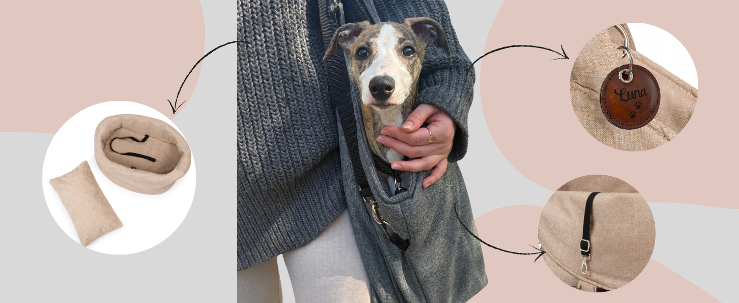 Чохол-переноска для собак та котів Petsen 3в1 – автокрісло, переноска, сумка – ручної роботи в ЄС – миється, з подушкою (Бежевий)