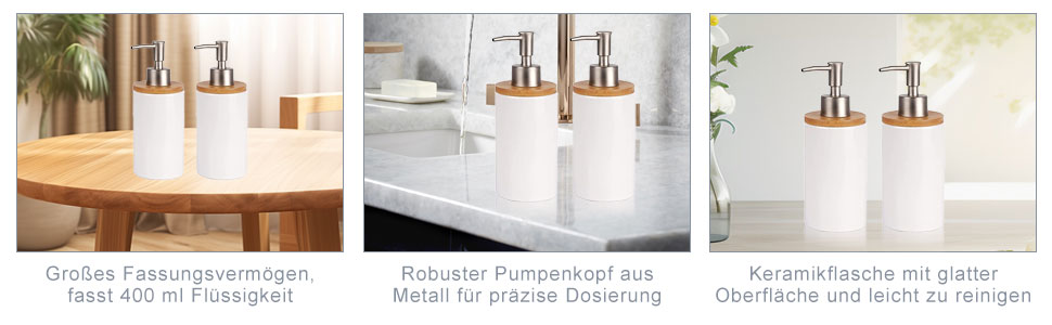 Дозатор для мила з кераміки, 500 мл, з металевим насосом, 2 шт. (для кухні та ванної кімнати)