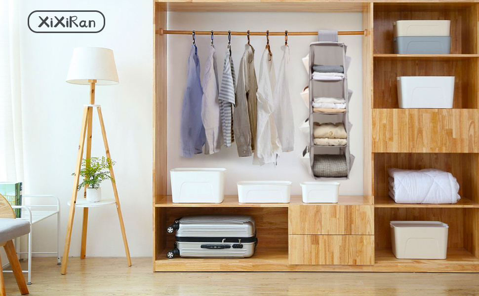 Настінна полиця-органайзер для шафи, сіра, 4 відділення, 12 кишень, 30x22.5x80 см