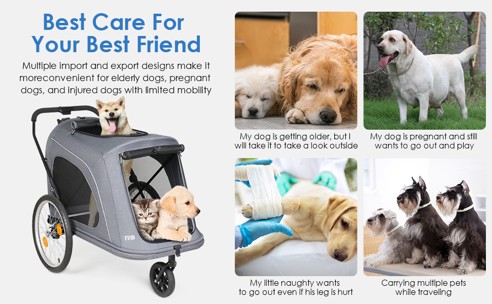 Beberoad 2-в-1 Причіп для собак на велосипед та візок, складаний для тварин до 45 кг, R8 (Чорний)