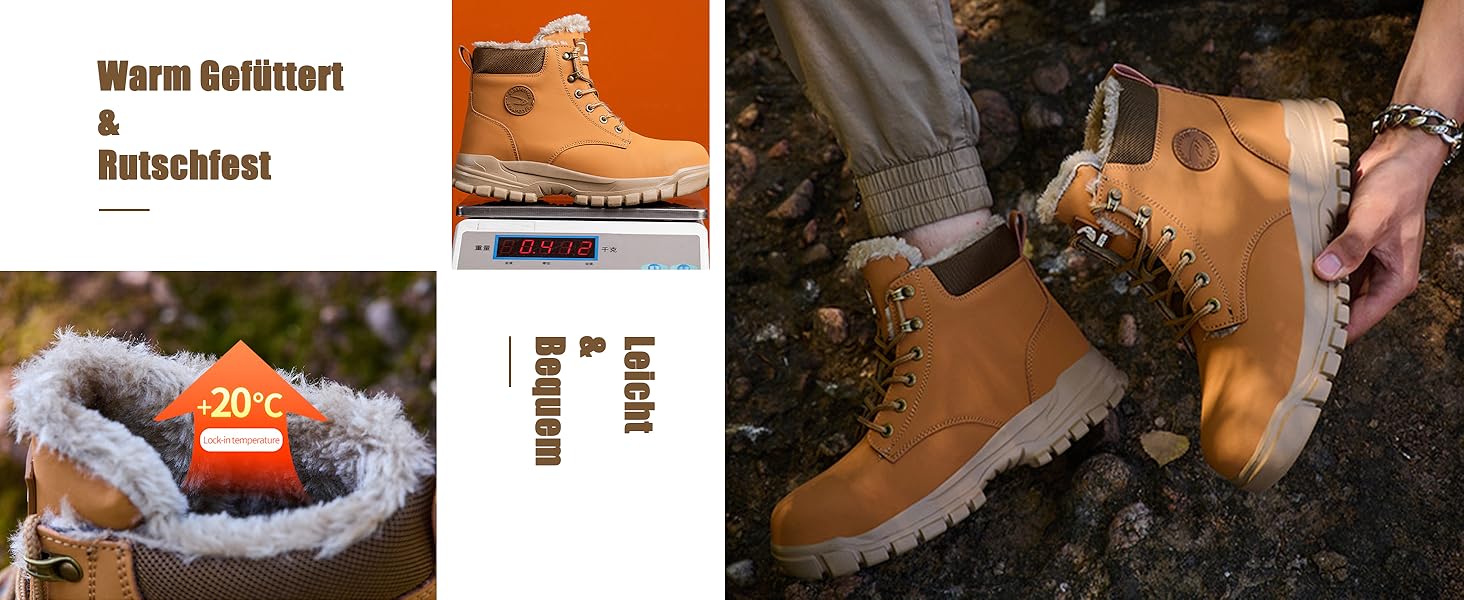 Зимові робочі черевики для чоловіків та жінок. Водонепроникні, з металевим підноском, легкі, теплі, антиковзаючі. Розмір 41 EU, Колір: Коричневий