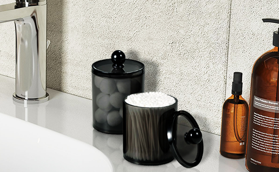 Організатор для ватних дисків та паличок AIMIXUN, набір 2 шт, чорний, прозорий диспенсер, для ватних паличок, зубної нитки, шпиньок