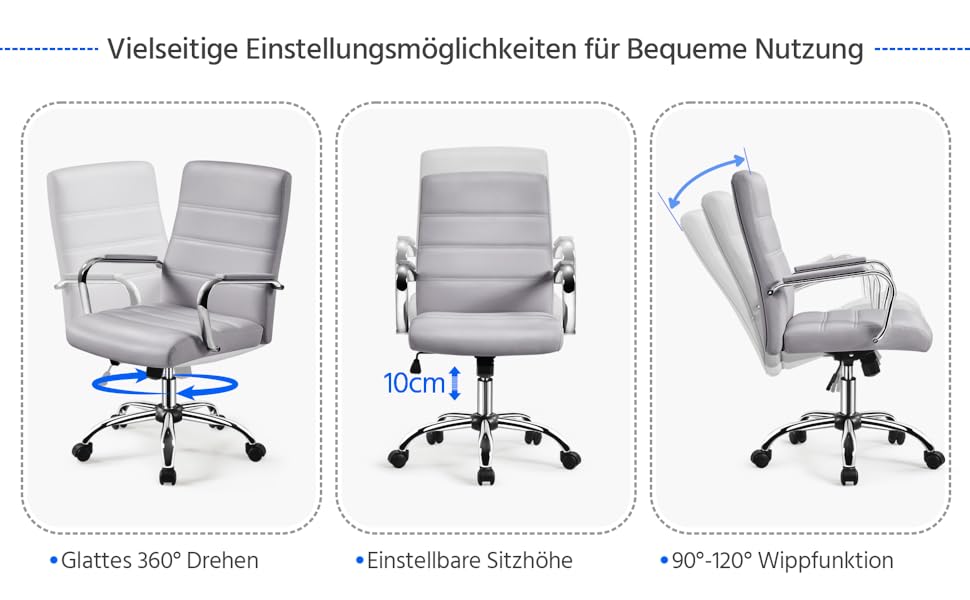 Офісне крісло Yaheetech: ергономічний, з підлокітниками, поворотний, до 130 кг, сірий