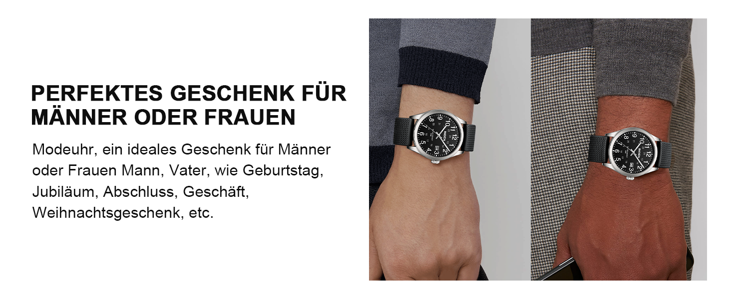 Чоловічий годинник: аналоговий кварцовий годинник на зап'ястя з водозахистом 30M, стильний дизайнерський годинник для чоловіків R015-1, сріблястий, чорний колір