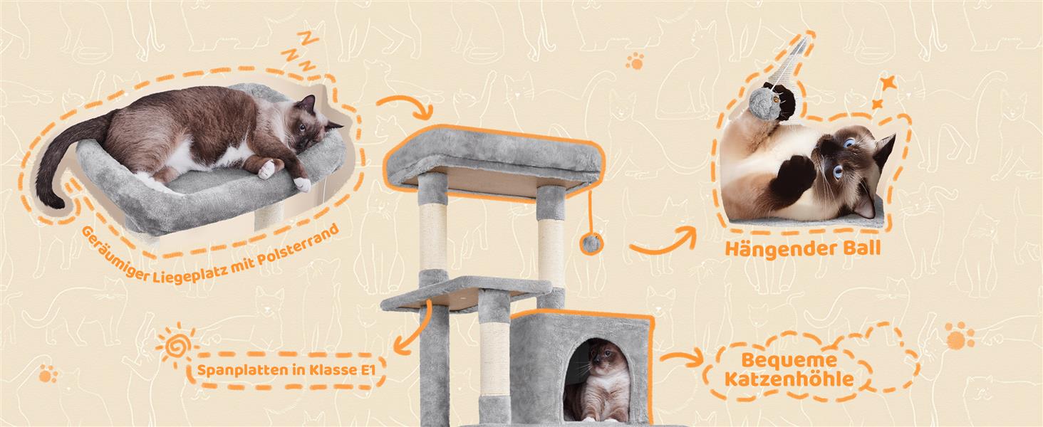 Котячий будиночок Yaheetech 159 см: стійкий когтетоп з будиночками та платформами, сірий