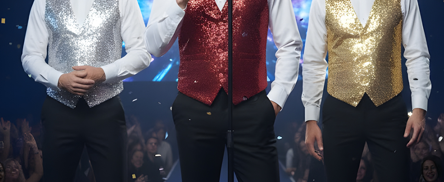 Блестяча жилетка з паєтками Dress Up America з краваткою - золота, V-подібний виріз для чоловіків