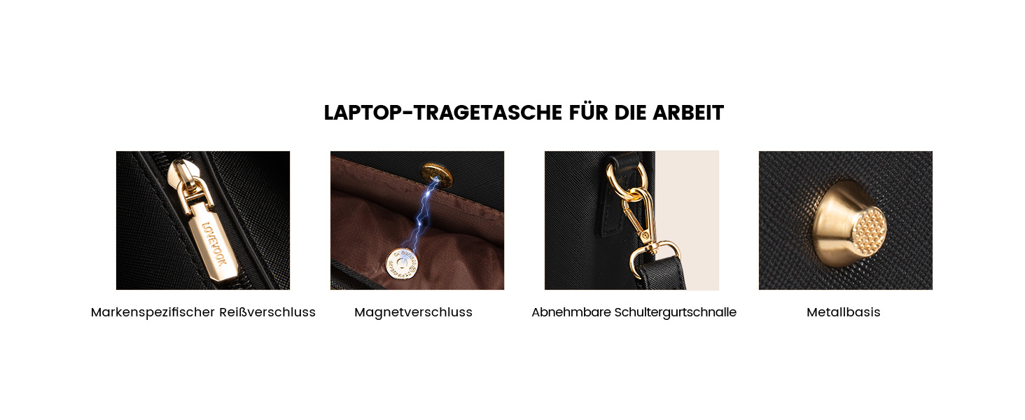 Сумка для ноутбука LOVEVOOK жіноча водонепроникна, сумка для роботи та навчання, бізнес-портфель, 17.3 дюйми, чорний/бежевий/коричневий