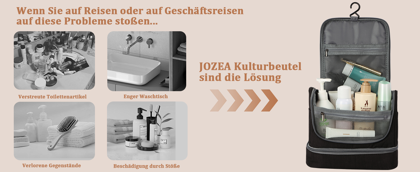 Чоловіча та жіноча косметичка JOZEA, водонепроникна дорожня сумка-органайзер, чорна
