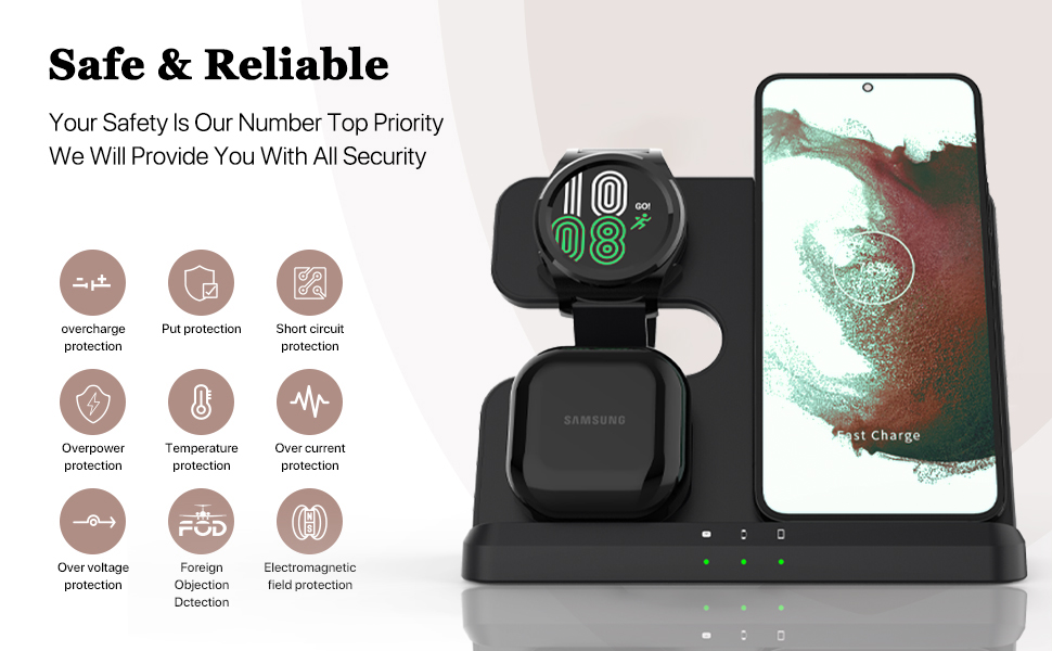 Бездротова зарядка 3-в-1 для Samsung Galaxy: смартфони, навушники, годинники (чорний)