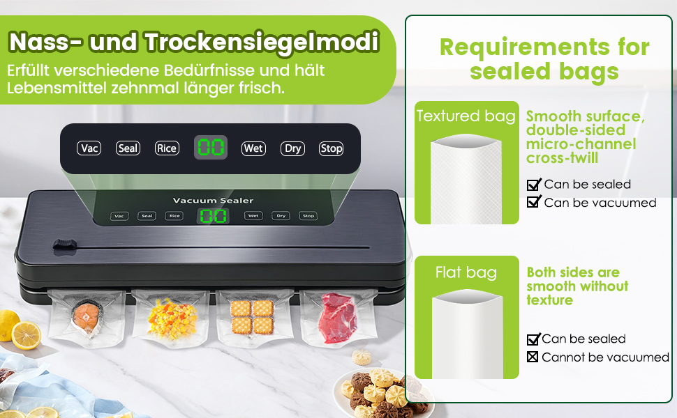 Професійний вакуумний пакувальник VIRIECH 5-в-1: 50 пакетів, вбудований ніж, для сухих та вологих продуктів