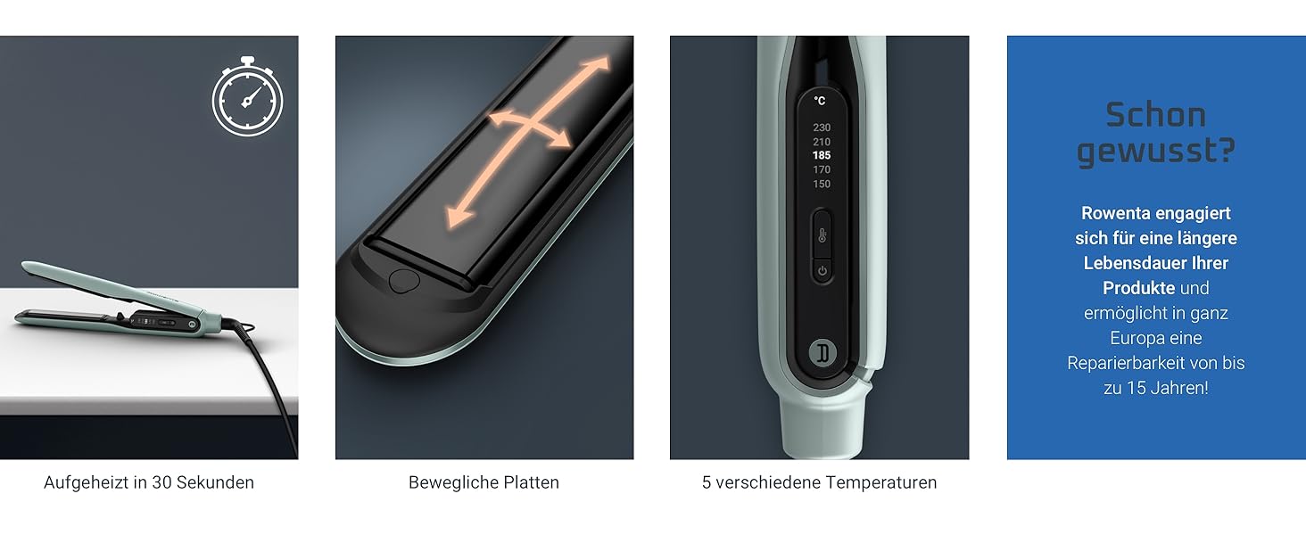Випрямляч для волосся Rowenta Thermoglide SF5120E0 Titanium, 5 режимів (170-230°C), чорний/синій