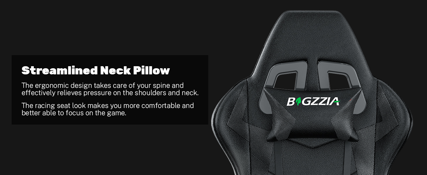 Геймерське крісло Bigzzia Ergonomic: з подушкою для попереку та голови, регульована висота, для комп'ютера, для дорослих та підлітків (сірий)