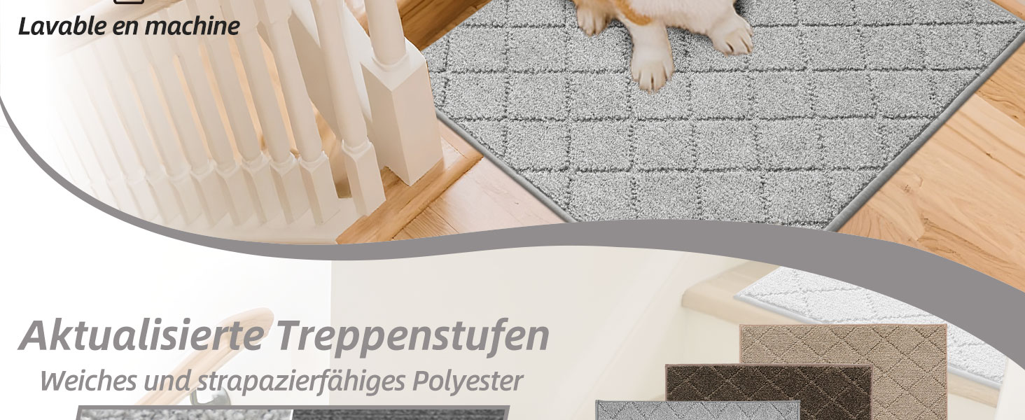 Ковзаючі сходи COSY HOMEER, 15 шт., 70 x 22 см, антиковзаючі, самоклеючі, машинне прання, 100% поліестер, TPE-підкладка, для дітей, літніх людей та домашніх тварин, сірий та білий