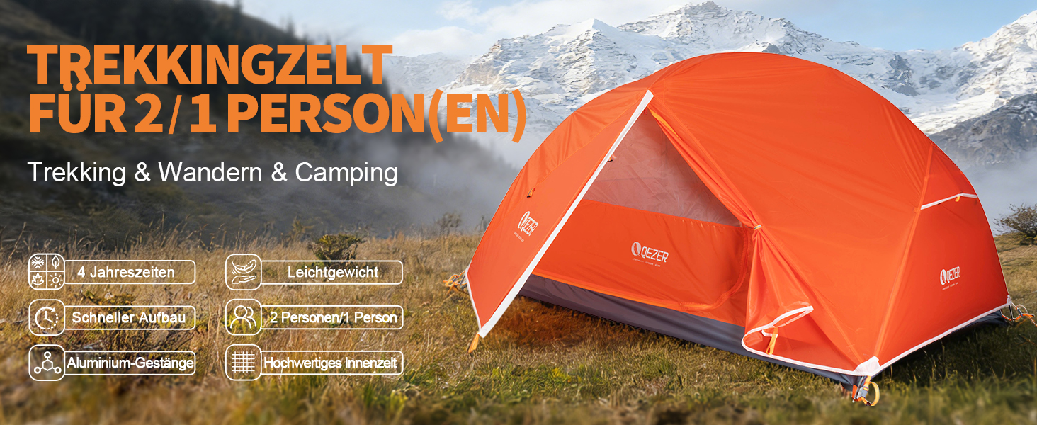 Намет кемпінговий купольний 2-місний Campingzelt водонепроникний, вітростійкий, для походу, кемпінгу та активного відпочинку (Помаранчевий)
