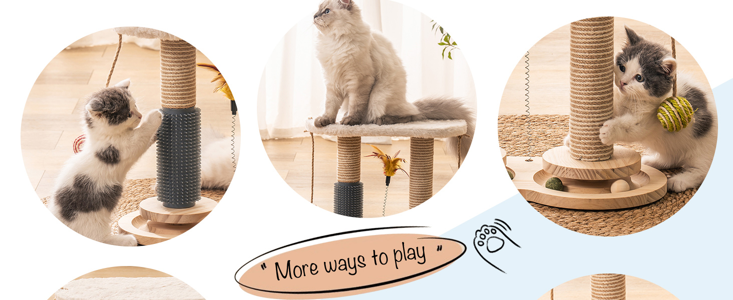 MEWOOFUN Двоповерхова обертаюча іграшка для котів з натуральним сизалевим дряпаком, для домашніх котів, біла