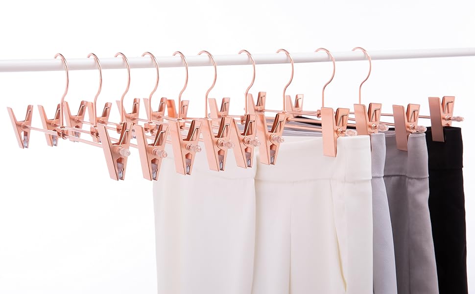 20 шт. Міцні вішалки для штанів та спідниць Rose Gold (мідь) з обертовими гачками та регульованими кліпсами