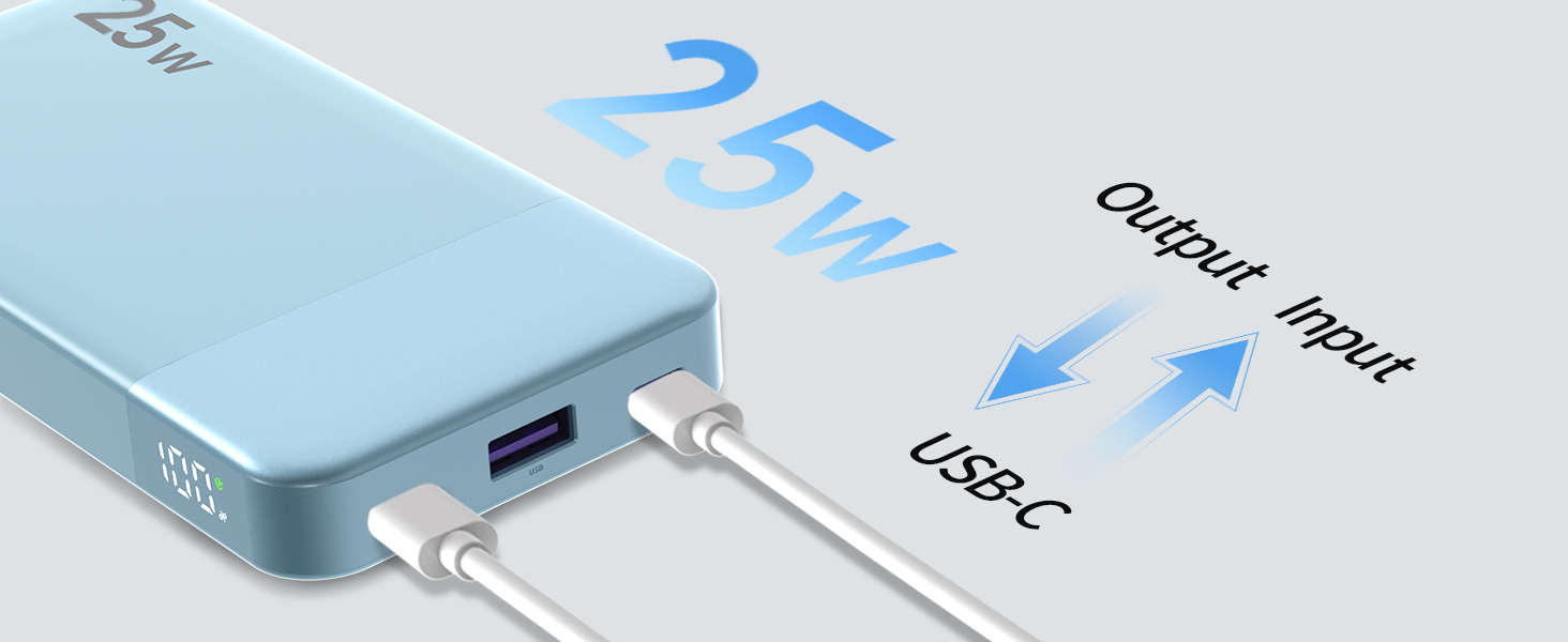 Power Bank NOBIS 10000mAh з цифровою індикацією, 25W, USB-C, блакитний