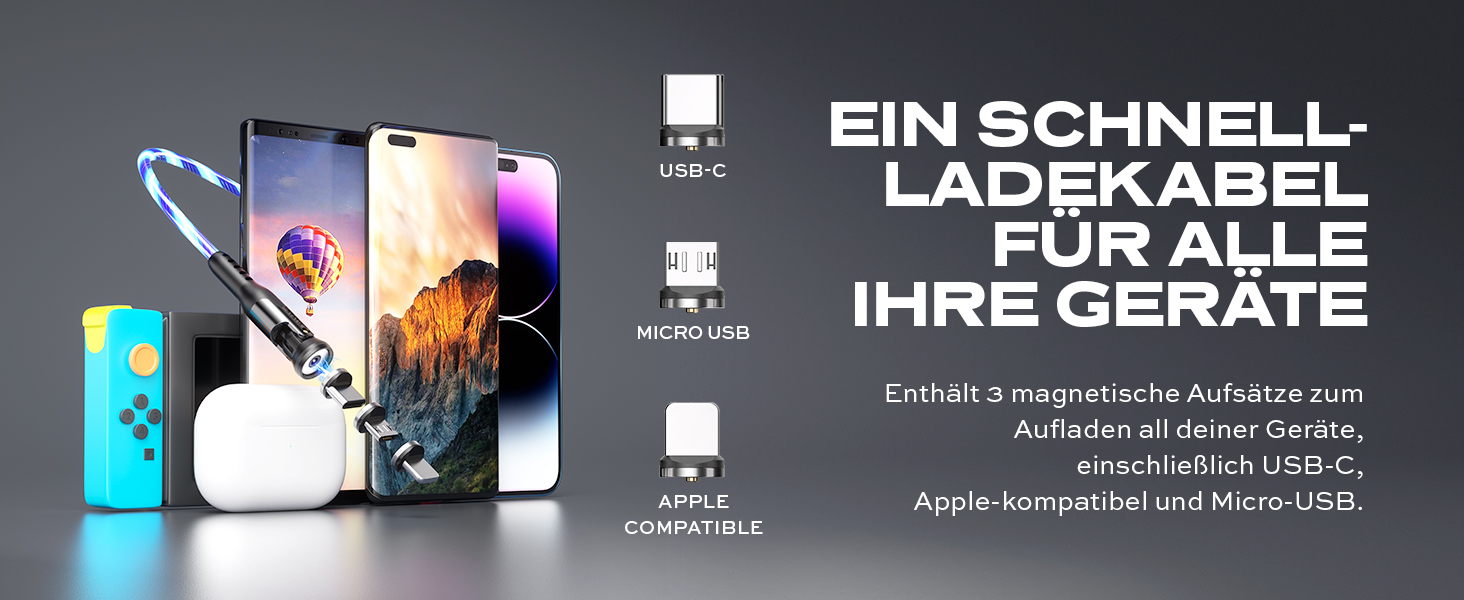 LED кабель Statik GloBright 360 Pro 2. Gen з підсвічуванням, USB-C, кут повороту 90°, 180°, 360°, 1 м, iProdukt