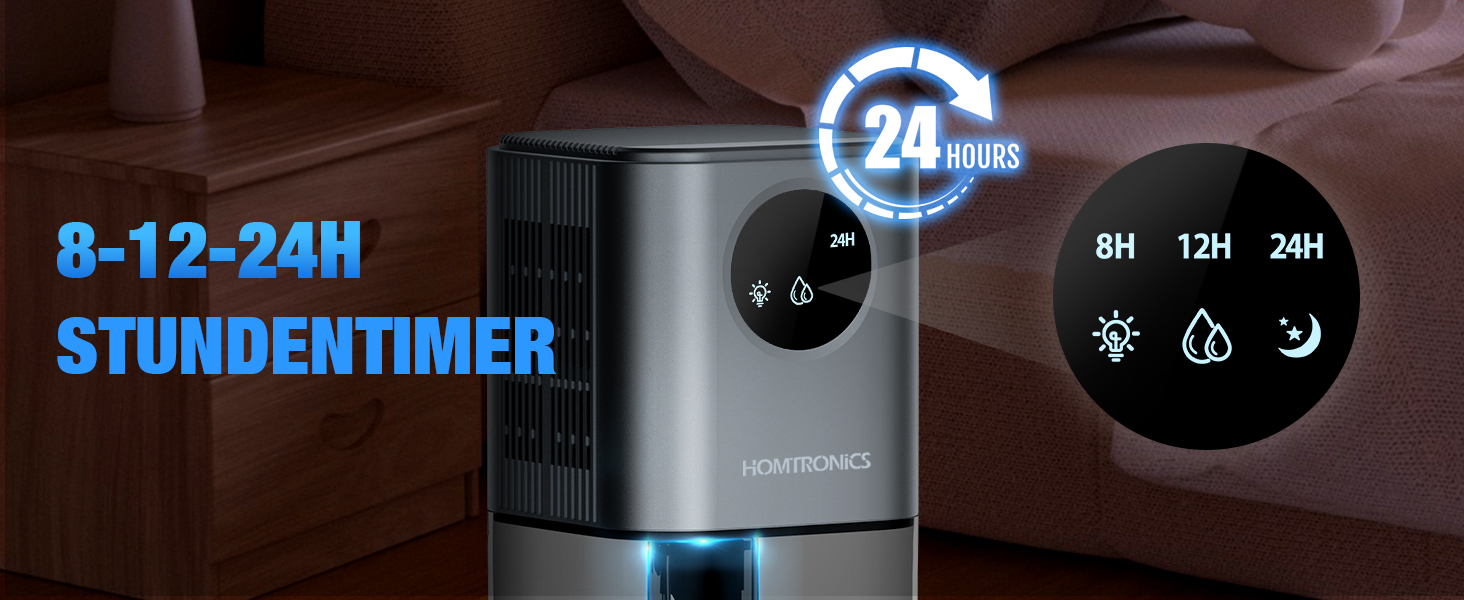 Електричний осушувач повітря Homtronics 1700 мл, портативний, тихий, з підсвіткою, таймер, для ванної, спальні, кухні, білий (сірий)