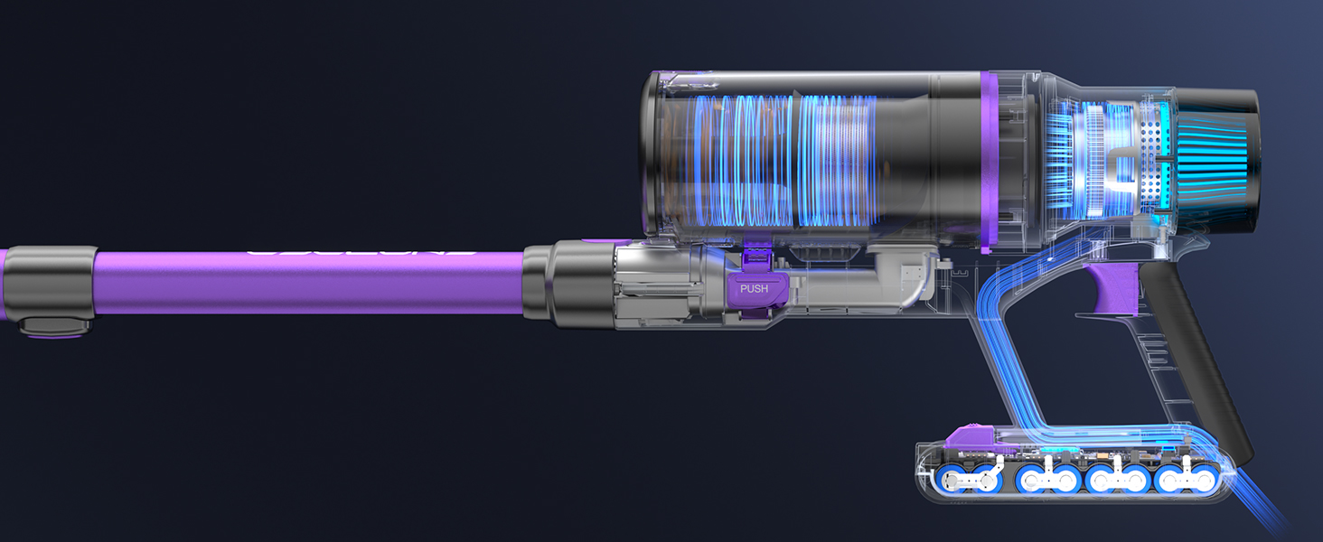 Бездротовий акумуляторний пилосос 580W з LED-дисплеєм, 55KPa, 75 хвилин роботи, об'єм контейнера 1,5л, для твердих підлог, килимів та шерсті тварин