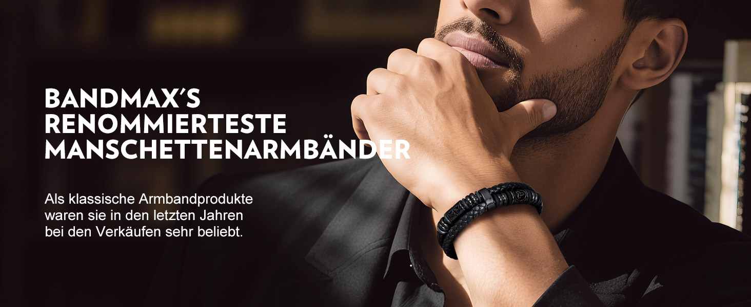 Чоловічий шкіряний браслет Bandmax з плетінням, чорний. Магнітна застібка, регульована довжина 19/21/23 см. Аксесуар для чоловіків у стилі вікінг.