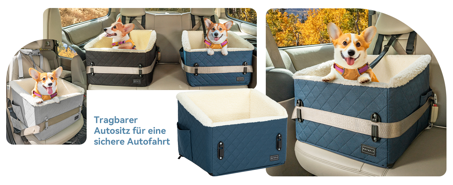 Автомобільний лежак для собак PETFIT, блакитний, до 12 кг, з підняттям 12.5 см, знятний чохол