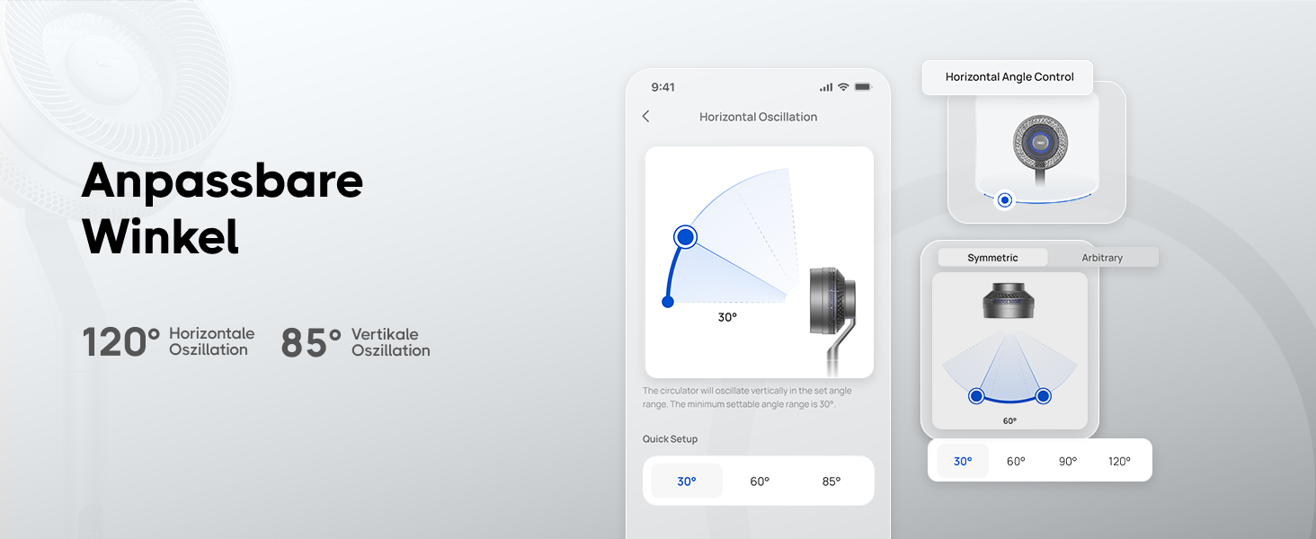Вентилятор Dreo з інтелектуальним керуванням, висота 101,6–111,8 см, тихий DC вентилятор для спальні, кут огляду 120°+85°, повітряний потік 30,5 м, срібний