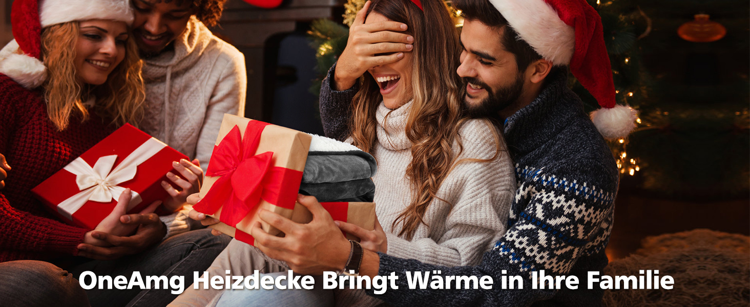 Електрична ковдра OneAmg з таймером та пультом, 155x180 см, 6 режимів нагріву, машинне прання, блакитна з кишенькою сірого кольору