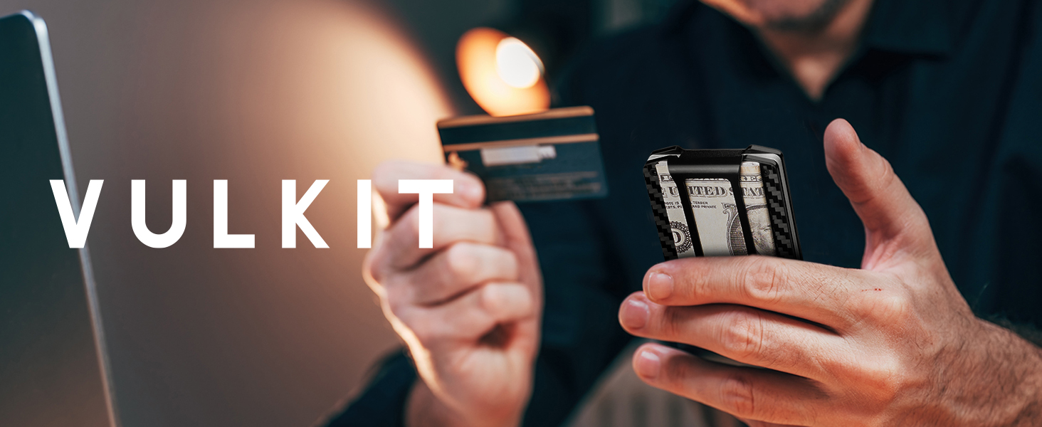 VULKIT: Шкіряне картхолдер з відділенням для грошей, RFID-захистом та Airtag, для чоловіків, Lite-walnut