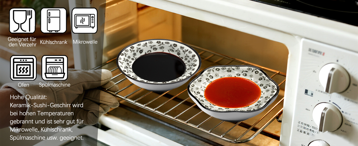 Набір для суші на 4 особи, 12 шт. з кераміки, круглий, з візерунком квітки сливи. Ідеальний подарунок на свята.