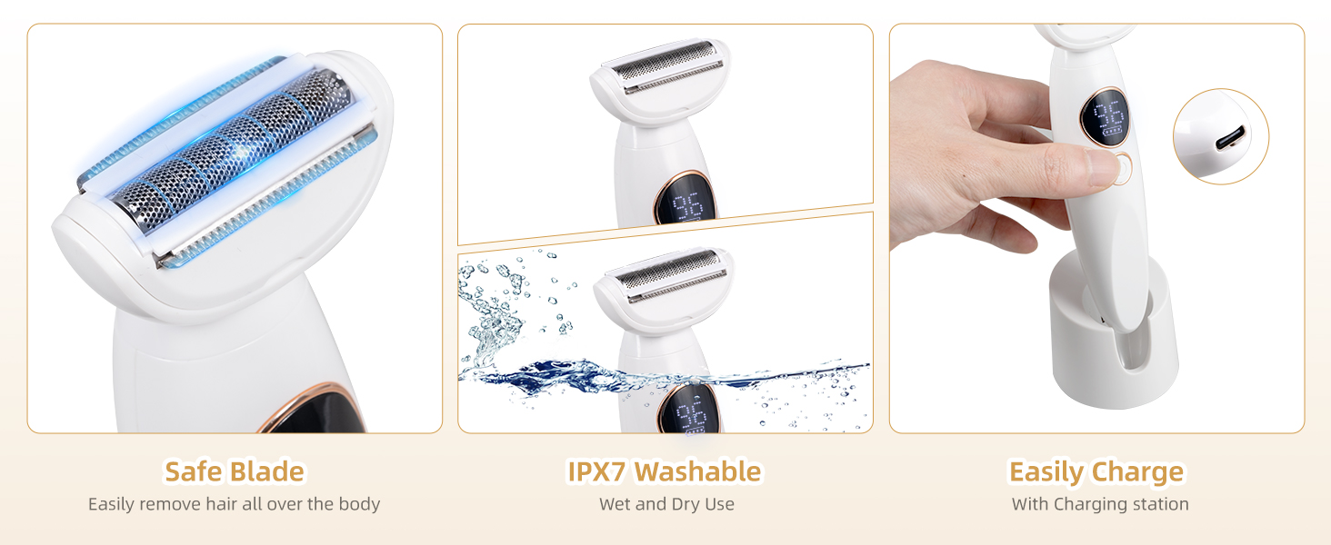 Електричний жіночий тример Carehabi 5-в-1 для тіла, обличчя та бікіні. Вологостійкий IPX7 з USB-станцією.