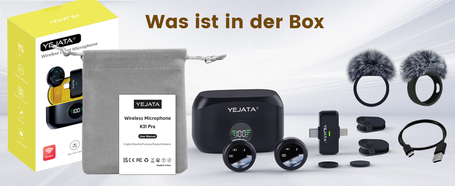 Мікрофон 2-в-1 для iPhone та Android з шумозаглушенням, кейс на 40 годин, магнітна застібка та кріплення для інтерв'ю, жовтий, 25 метрів