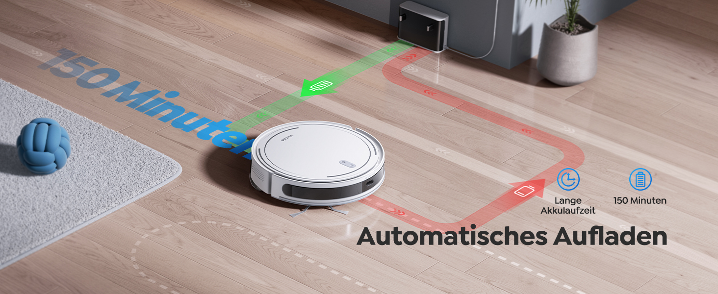 Робот-пилосос з функцією миття підлоги Vyzzle D10, LDS навігація, 5000Pa, керування через додаток/Alexa, для шерсті тварин, килимів, твердих підлог, білий