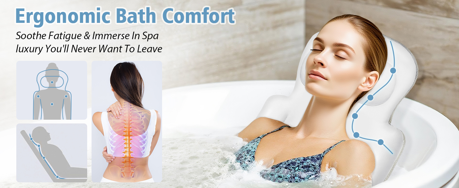 Подушка для ванни повного тіла, товста подушка для ванни з мішком для білизни, розкішна подушка для підтримки голови, шиї та плечей, для релаксації та спа (біла, 129,5 x 40,6 см)