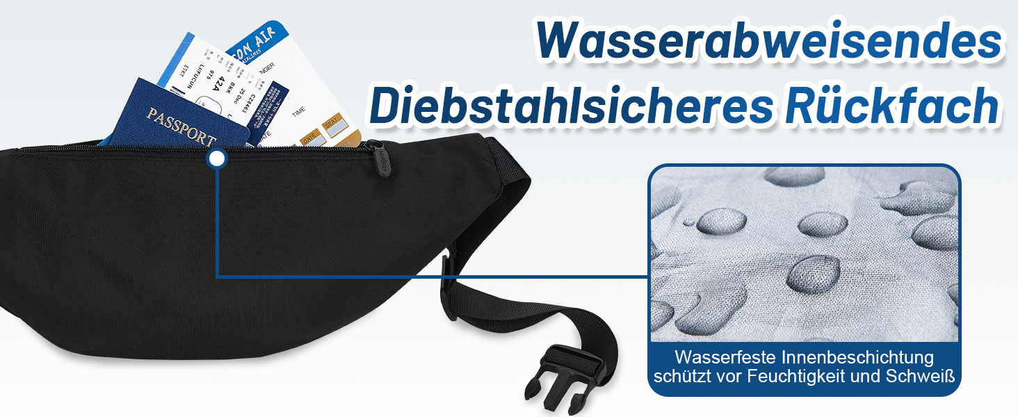 Поясна сумка для жінок та чоловіків, чорна, водонепроникна, 4L, для бігу, спорту, подорожей, активного відпочинку, фітнесу, з дощовиком